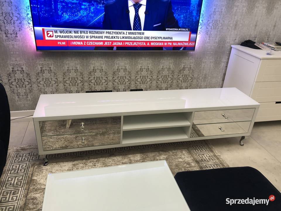 Komoda RTV biała lustrzana 41cm Szafy, regały, półki