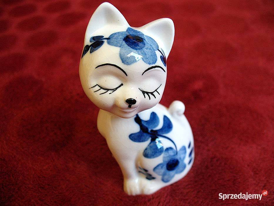 Kot koteczka ręcznie malowana porcelana 8x4 x4 Siedlce