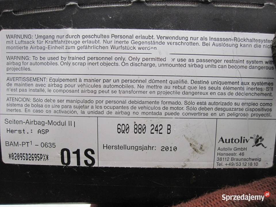 SKODA FABIA II 10r AIRBAG poduszka fotela prawa świętokrzyskie sprzedam