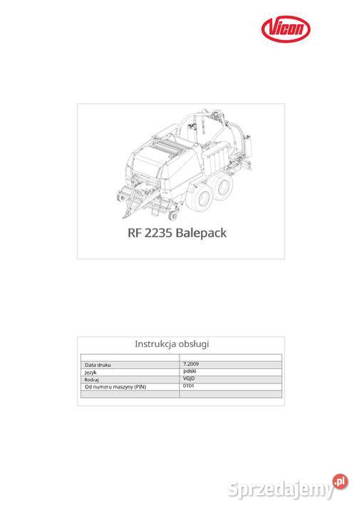 Vicon RF2235 BP BalePack RF 2235 Instrukcja
