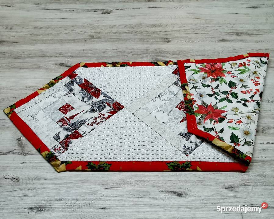 Świąteczny bieżnik patchwork srebrne akcenty biały Piaseczno