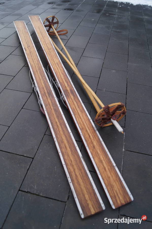 Stare narty bukowe hikorowe 163 kijki Pozostałe Pruchnik