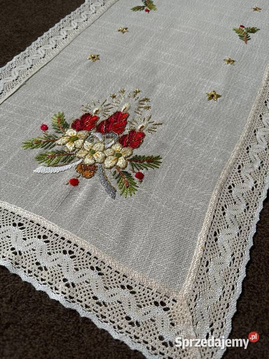 bieżnik ręcznie haftowany motywy Świąteczne śląskie Zabrze