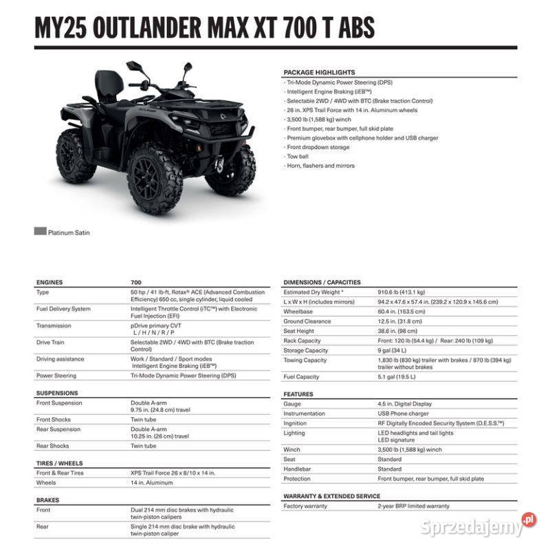 QUAD CanAm Outlander XT T 700 ABS Platinum Satin Nowy Sącz