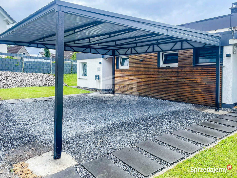 Carport Wiata samochodowa 6x6m Antracyt Dach Zielona Góra