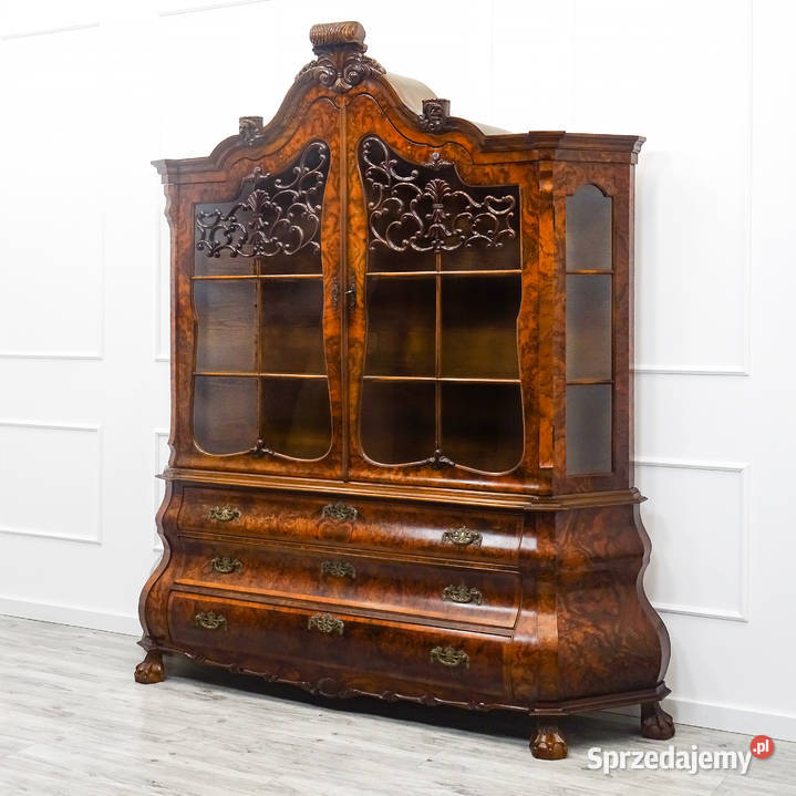 Stylowa Wysoka WITRYNA drewniana NeoBarok Orzech Kalisz