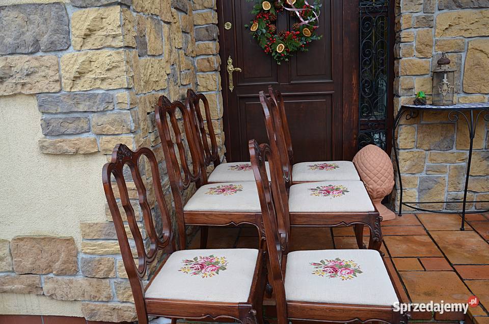 Krzesła stylowe brązowe ludwik dębowe wzór 43cm Kalisz sprzedam