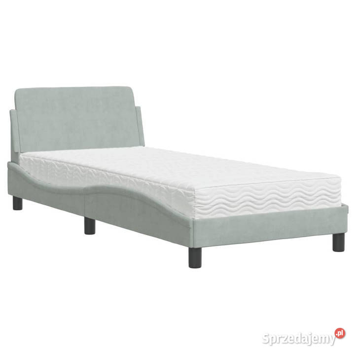 Łóżko z materacem jasnoszare aksamitne 90x190 208cm Łóżka mazowieckie