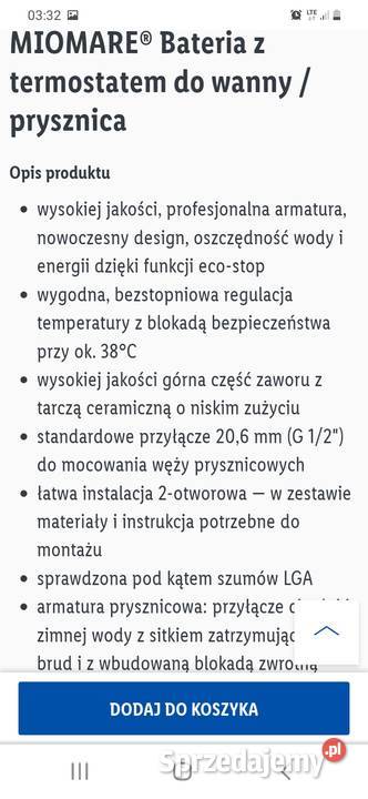 Bateria prysznicowa z termostatem MIOMARE Kruszwica