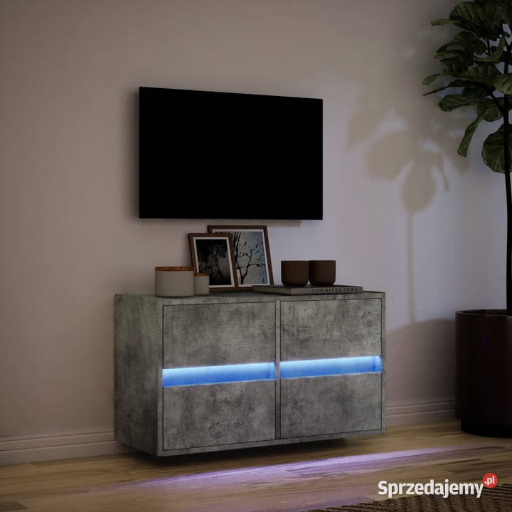 Ścienna szafka TV z LED szarość betonu 80x31x45 Warszawa