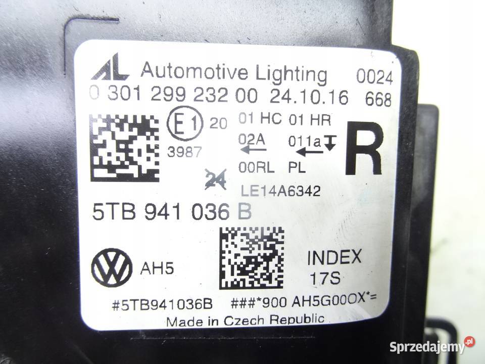 5TB941036B VW TOURAN LAMPA FULL LED PRAWA EUROPA Przemęt
