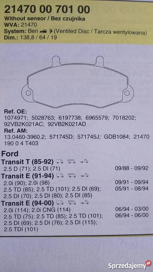 Klocki hamulcowe FORD TRANSIT Ciechanów