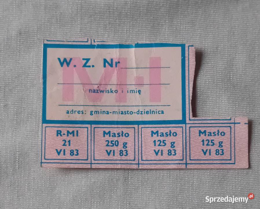 Kartka zaopatrzeniowa wzór MI czerwiec 1983 r wielkopolskie Koźminek