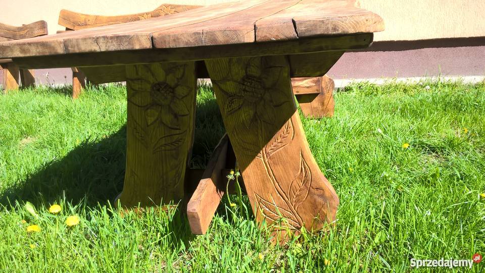 Sprzedam komplet ogrodowy dębowy rzeźbiony drewno Lipno
