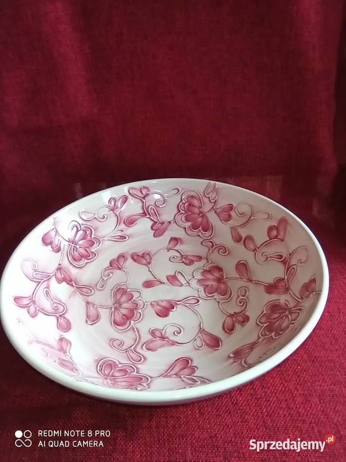 Patera Różowe kwiaty reliefy Porcelana i szkło Gdańsk
