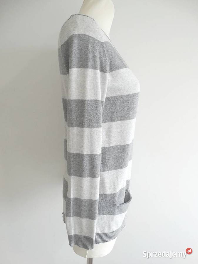Sweter Kardigan Szary w Modne Paski Tommy Łomża