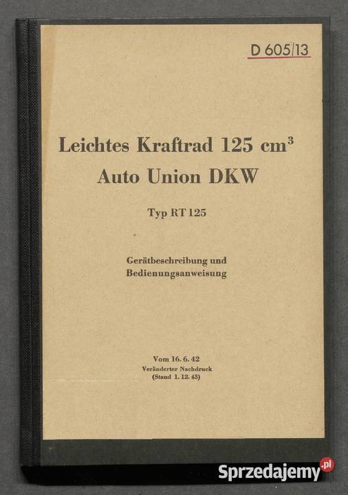 Auto Union DKW Typ RT 125 instrukcja obsługi i Lębork