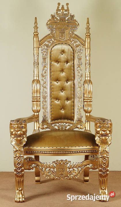 Nowy złoty stylowy tron fotel królewski rzeźbiony 78295