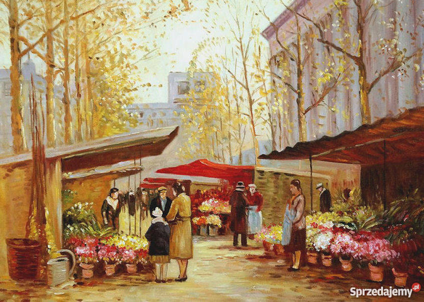 Obraz olejny Targ kwiatowy Edouard Cortes Stary mazowieckie Warszawa