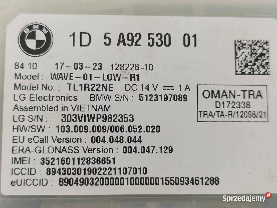 MODUŁ CONVERTIBLE 5A92530 Bmw Seria 3 VII