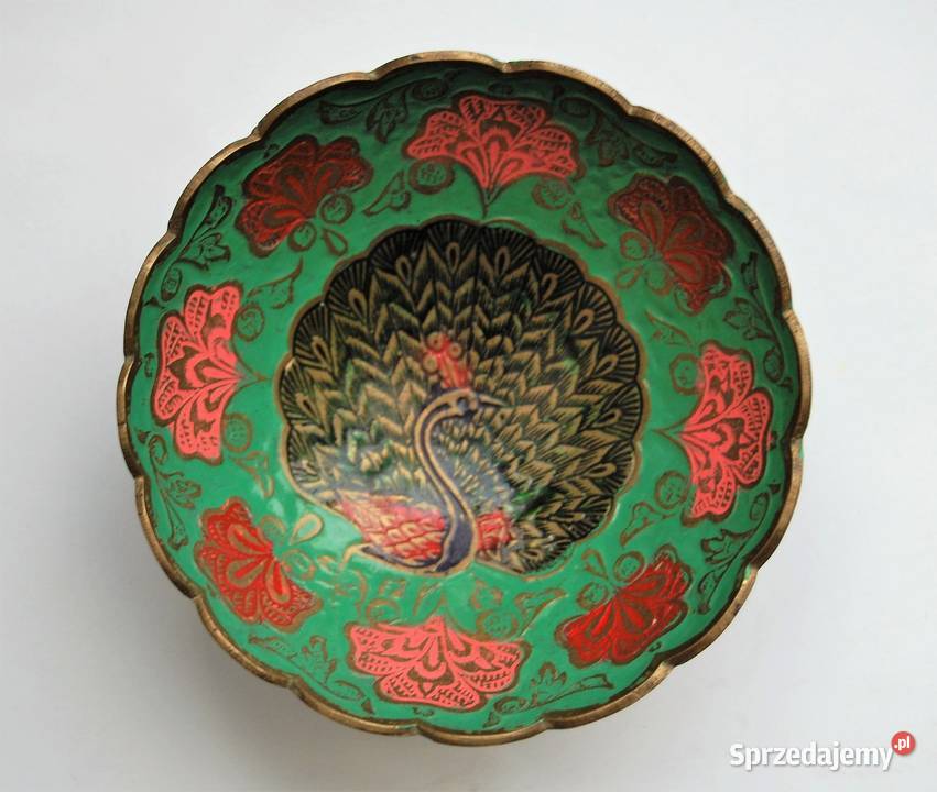 Miska patera mosiężna indyjska zielona emalia Lublin