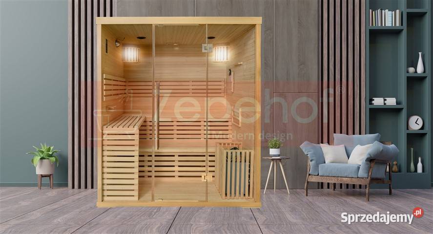 Sauna fińska sucha z piecem 1800x1500mm MOC 8 kW beżowy Grabówka