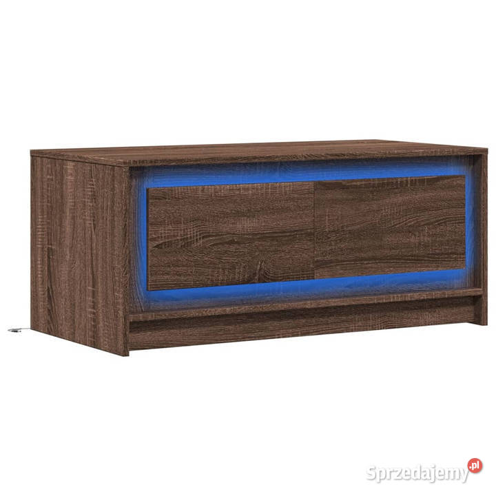 Stolik kawowy z LED brązowy dąb materiał Warszawa