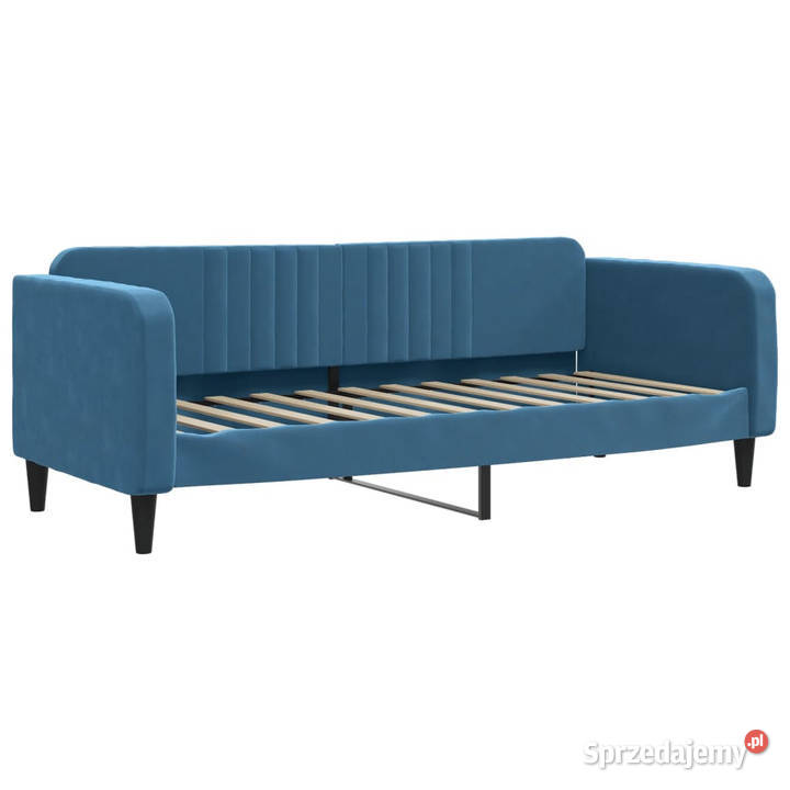 Sofa z funkcją spania niebieska obita aksamitem Warszawa