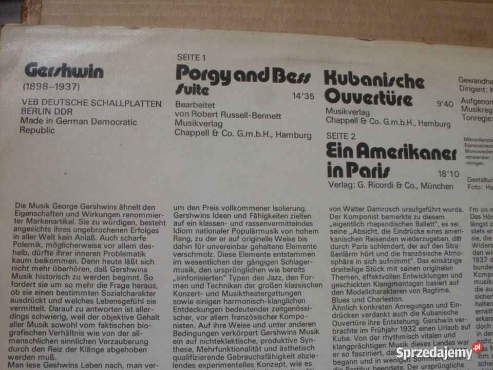 JAZZ LP George GershwinPorgy and bess Suite 1975 1 płyta Wołów