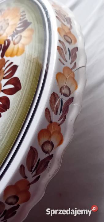 Ręcznie malowana fajansowa patera na stopie ZF Koźminek