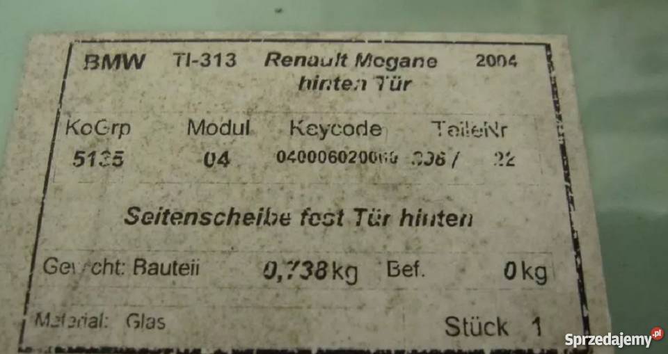 RENAULT MEGANE II SZYBA BOCZNA MAŁA DRZWI TYŁ Nowy Tomyśl
