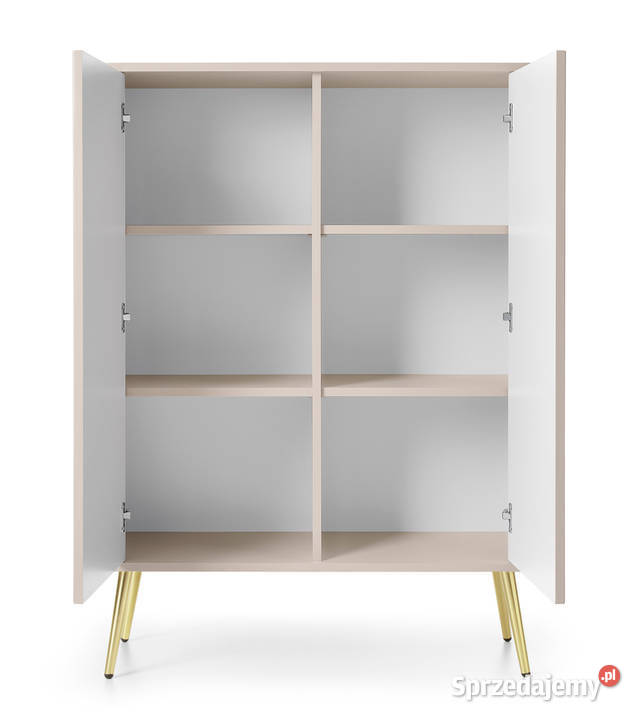 Wysoka komoda ZOVA biała kaszmir czarna Szybka 129cm Komody