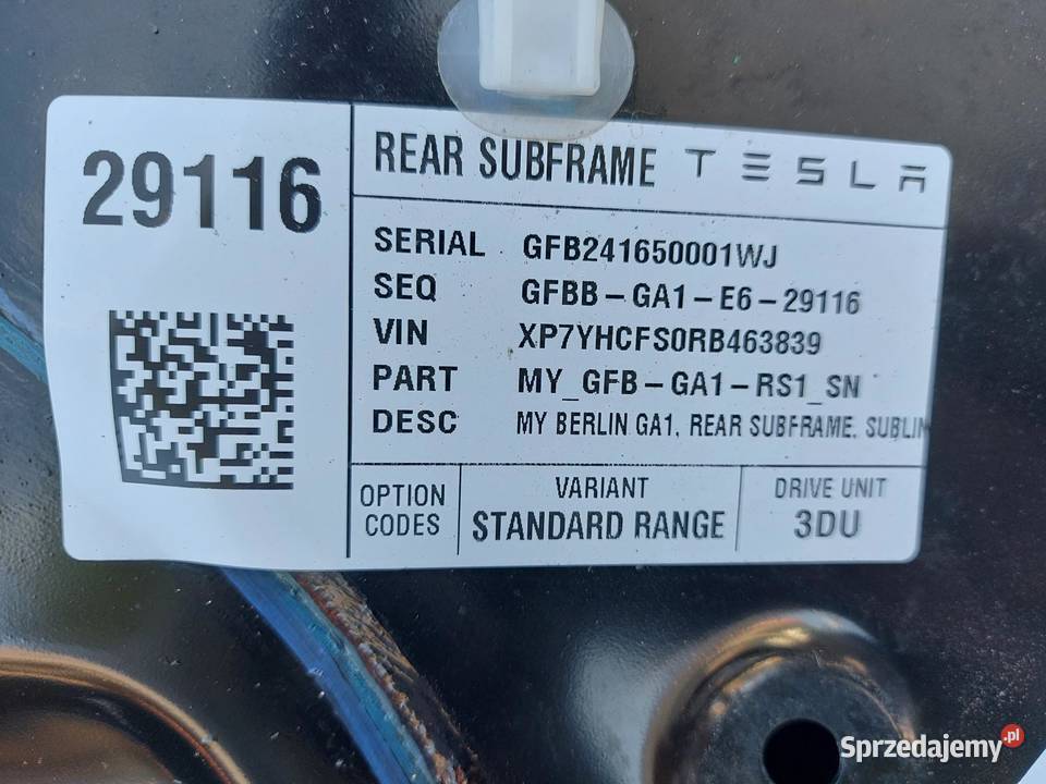 TESLA MODEL Y 2024r ZAWIESZENIE TYŁ KOMPLETNE osobowe