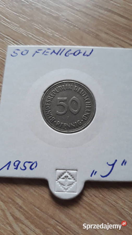 50 Fenigów Niemcy 1950 r men J wielkopolskie Konin