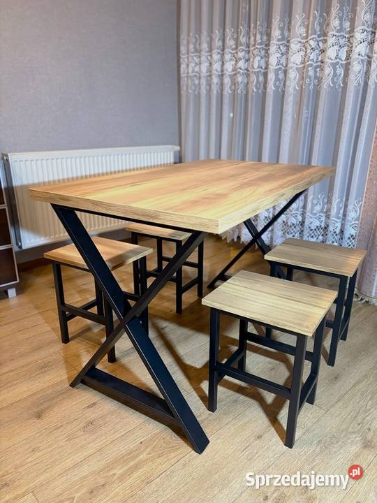 Stół Kuchenny 4 Taborety Ręcznie wykonany zestaw