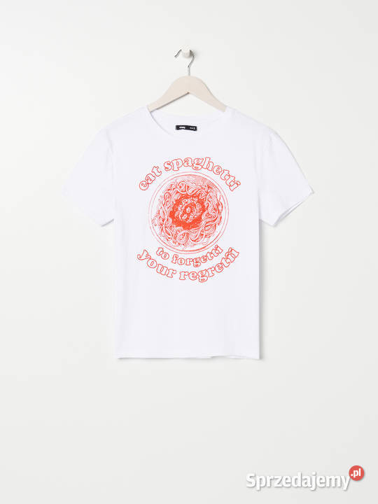 biały tshirt z nadrukiem Sinsay