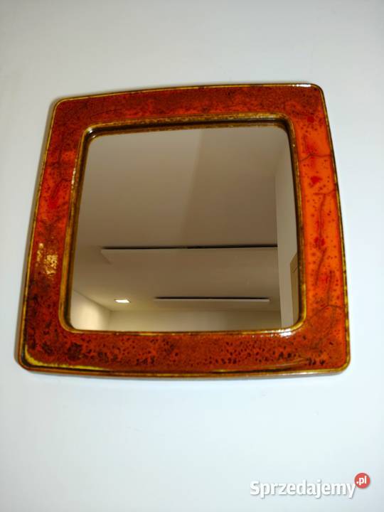 Lustro lata 60 ceramika szkliwiona 42 x 42