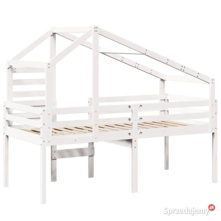 Wysokie łóżko z dachem białe lite drewno sosnowe 195cm