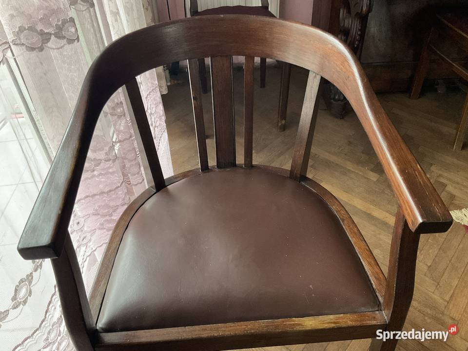 Fotel retro drewniany obicie skóra Warszawa