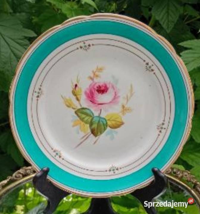 Śliczny talerz z bordiurą w kolorze Tiffany Blue łódzkie