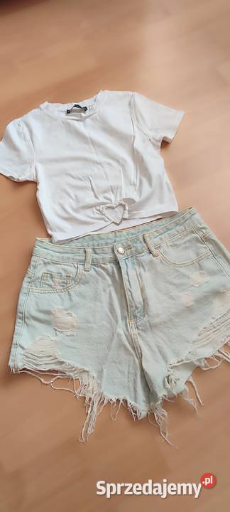 Zestaw spodenki jeans 2 bluzki z serduszkiem niebieski Połomia