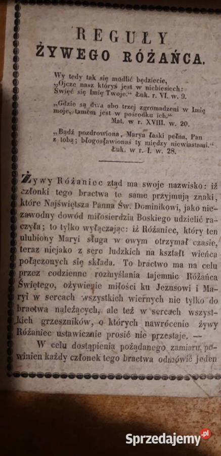 Reguły Źywego Różańca Rzeszów 1859 rzadkie Iwno