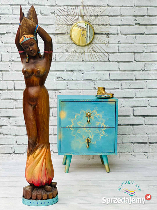 Turkusowa szafka z mandalą, orientalna, ciekawe uchwyty, wysyłka