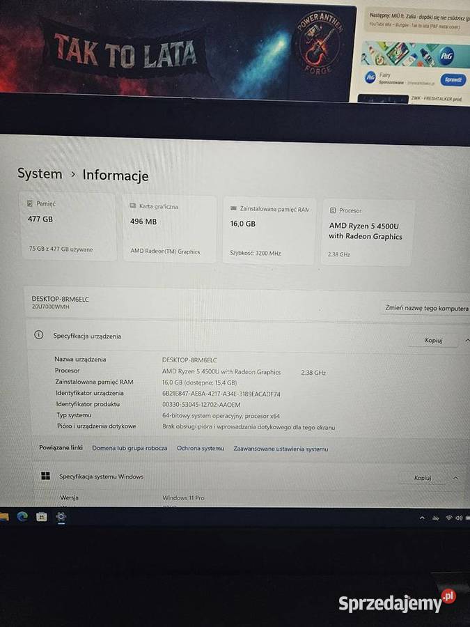 Lenovo ThinkPad L15 gen1 ryzen 5 nvme 1920 x 1080 sprzedam