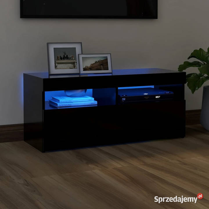 Szafka pod TV z oświetleniem LED czarna 90x35x40 Warszawa