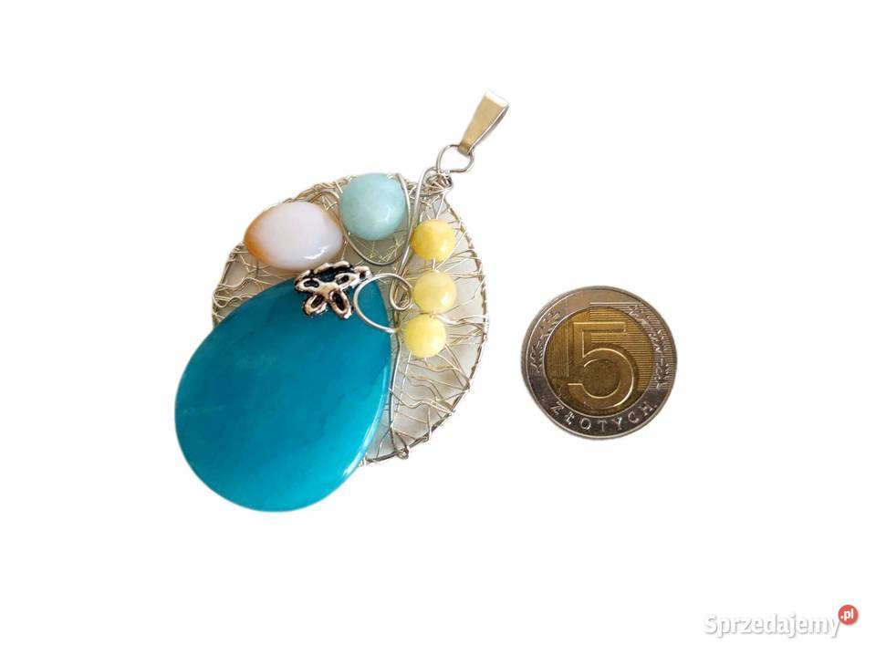 7499 Duży Srebrny Wisior z Kamieniami srebro opolskie Kędzierzyn-Koźle