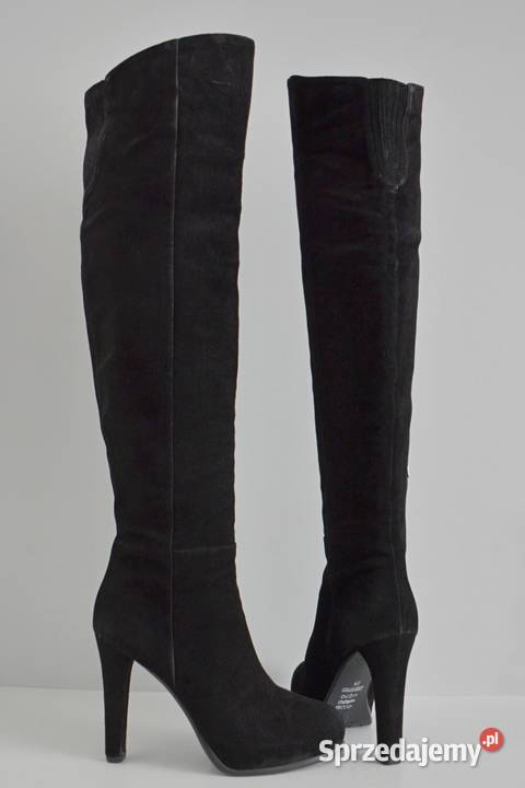Zamszowe kozaki kolano TIFFI na szpilce i Białystok