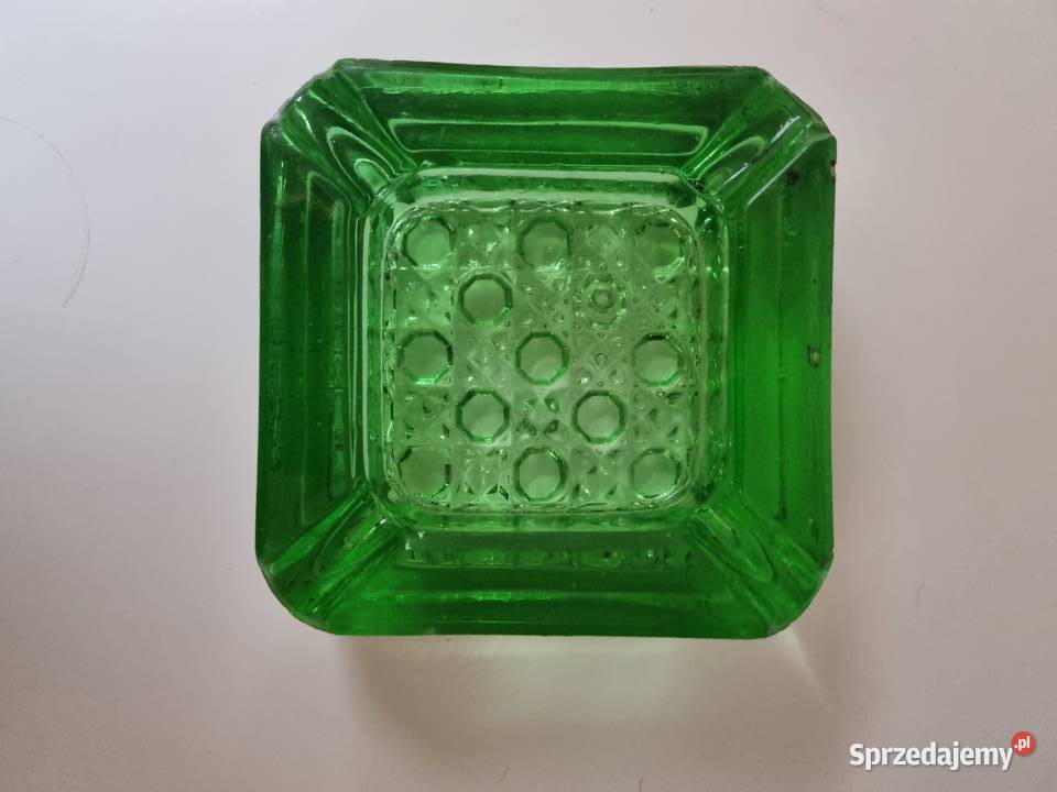 Popielnica zielone szkło PRL Lublin
