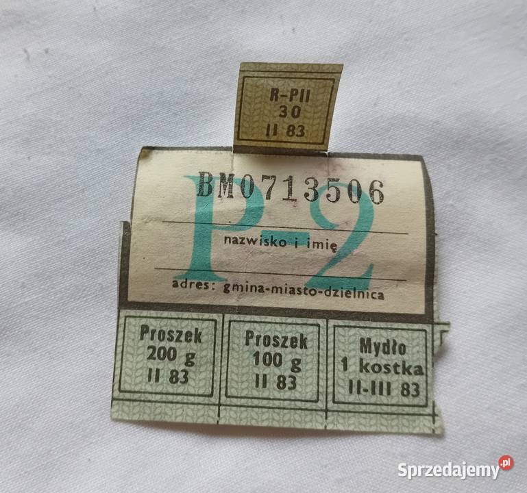Kartka zaopatrzeniowa PRL II 1983 r na proszek Koźminek sprzedam