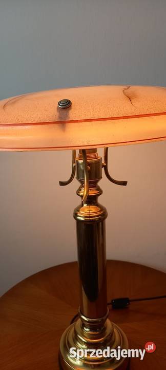 Duża mosiężna lampa z kloszem na stolik komodę Skierniewice
